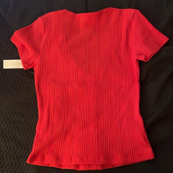 ANTHROPOLOGIE red mika ribbed basic crop button-up tee women’s medium - Picture 3 of 7